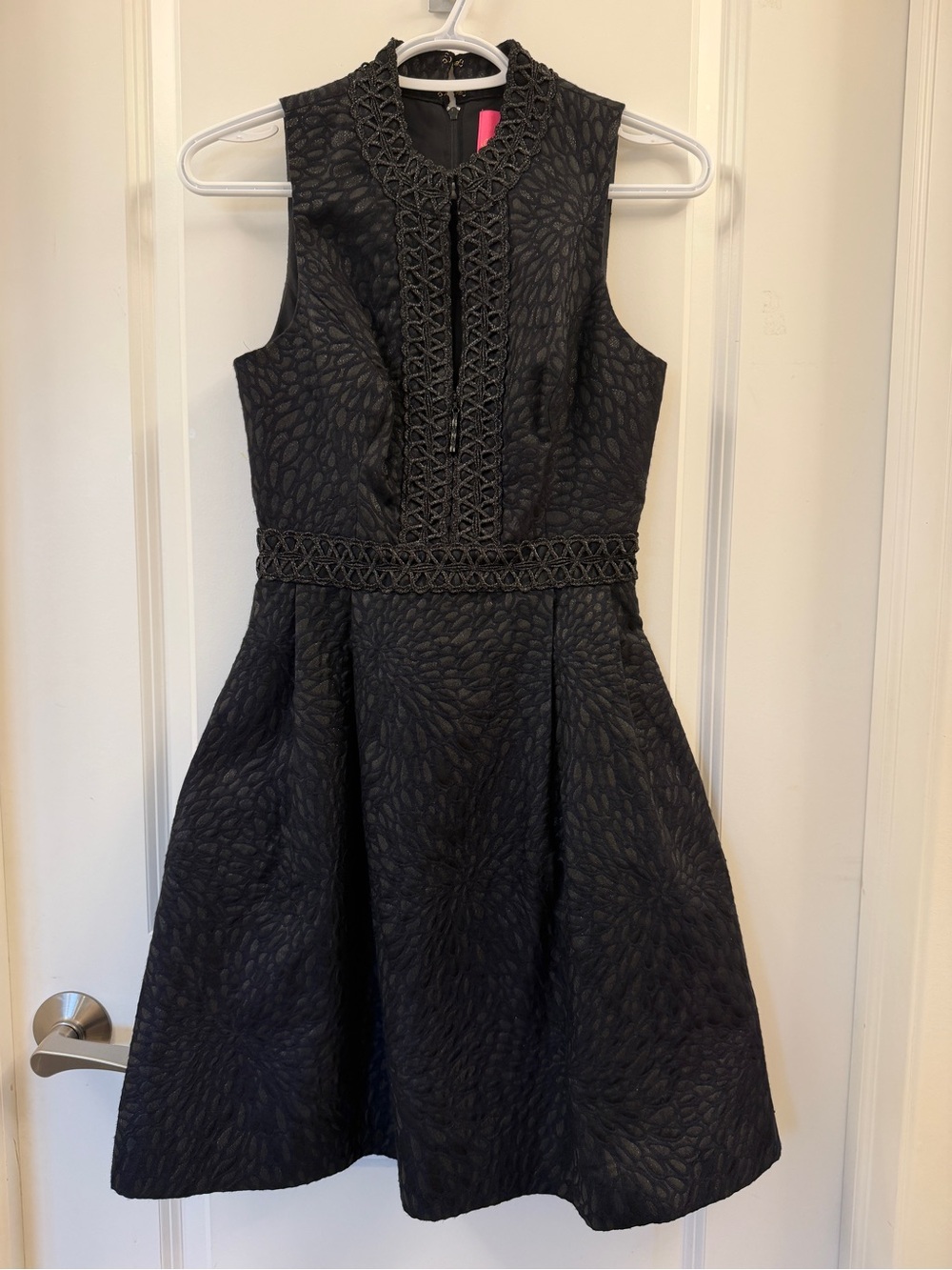 Lilly Pulitzer Black Textured Sleeveless Dress with Braided Trim
